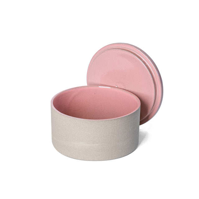 Small Pink Utilità Bowl Undercover with lid off, glazed stoneware, J Schatz