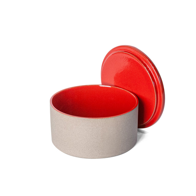 Small Sumac Red Utilità Bowl Undercover with lid off, glazed stoneware, J Schatz