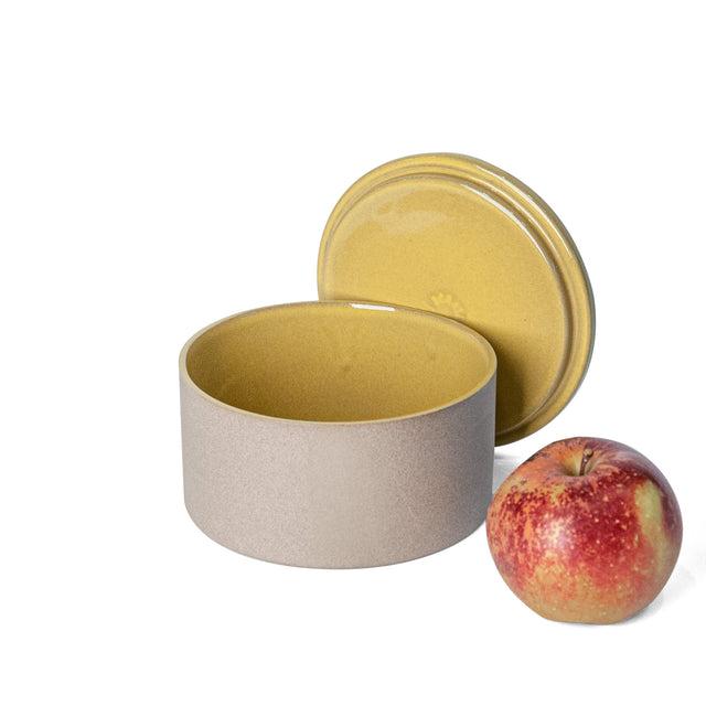Small Goldenrod Yellow Utilità Bowl Undercover with lid off, glazed stoneware, J Schatz